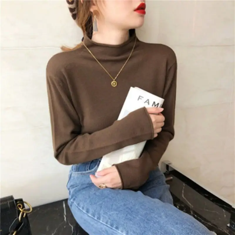 Women Half Turtleneck Shirt with Knitted Sleeve Winter Wear - Image 8