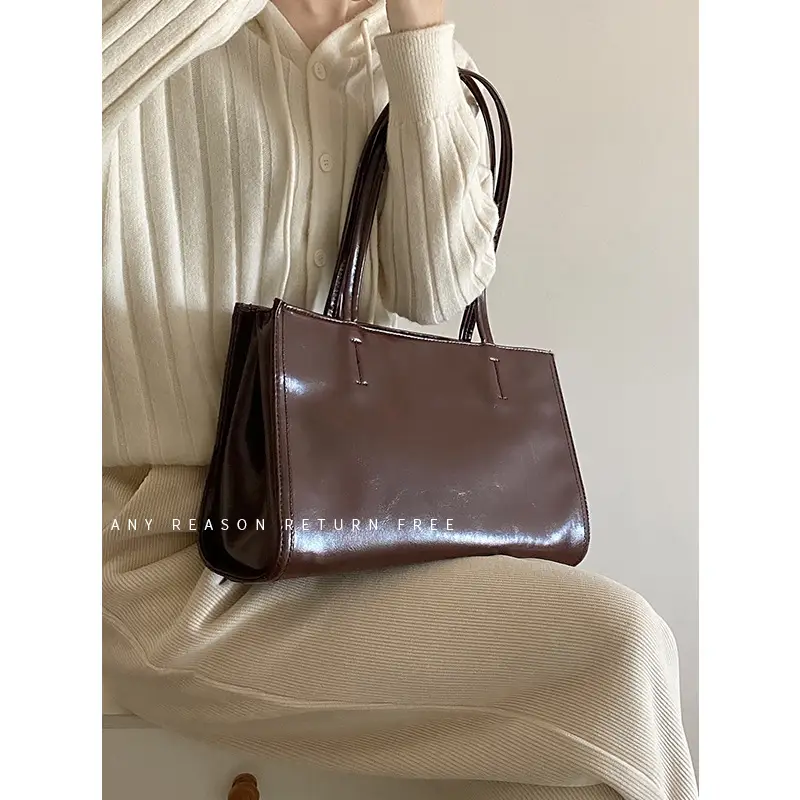 Women's Black Leather Shoulder Bag Large Capacity All-Match