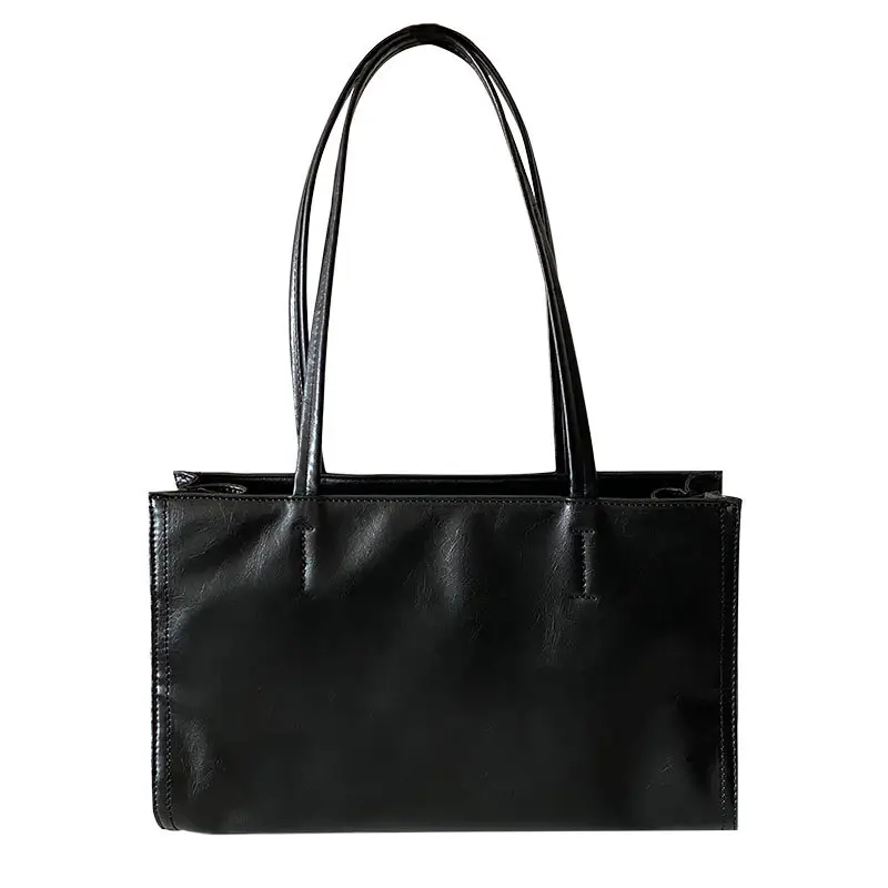 Women's Black Leather Shoulder Bag Large Capacity All-Match