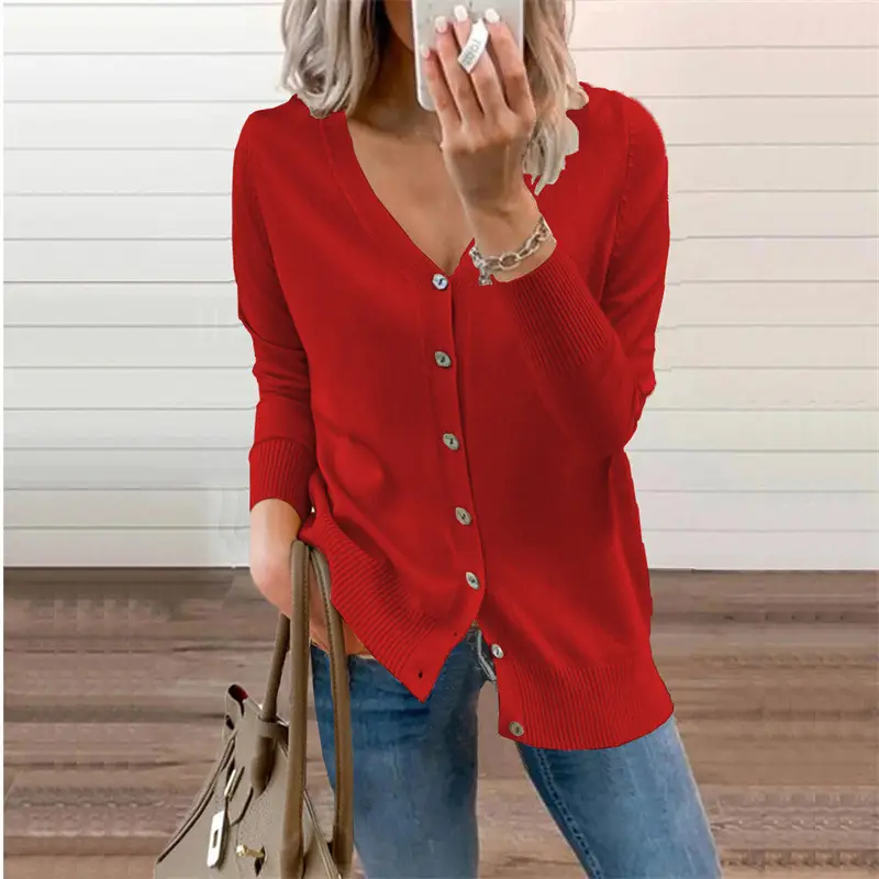 Women's 2023 Knitted Cardigan Jacket Light Green Long Sleeve - Image 21