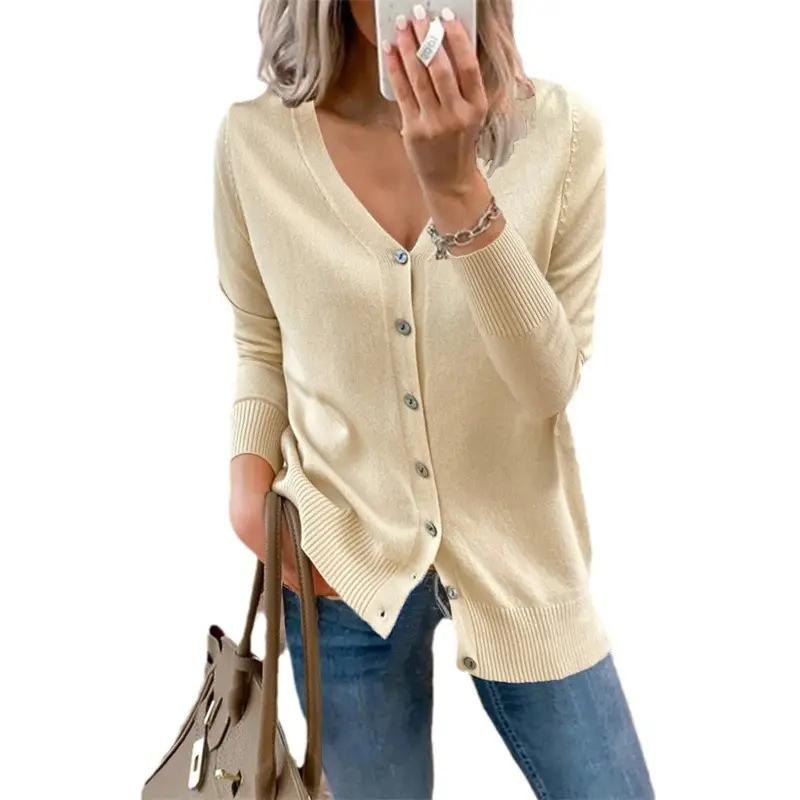 Women's 2023 Knitted Cardigan Jacket Light Green Long Sleeve - Image 24
