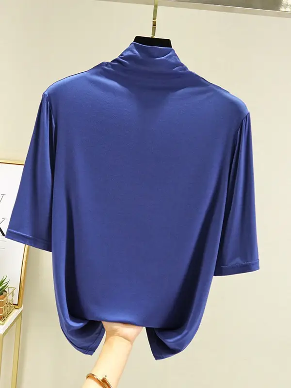 Women's Blue Modal Half Turtleneck Shirt - Image 14