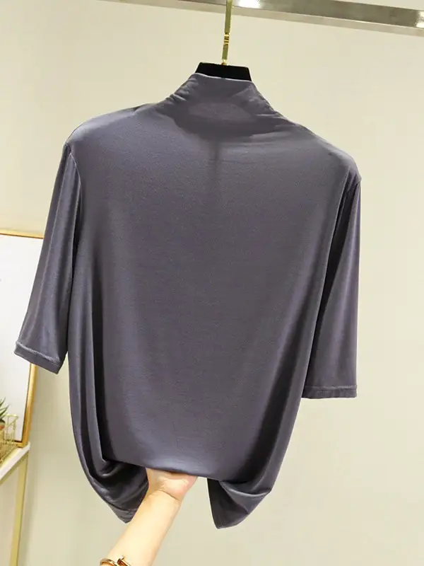 Women's Blue Modal Half Turtleneck Shirt - Image 16