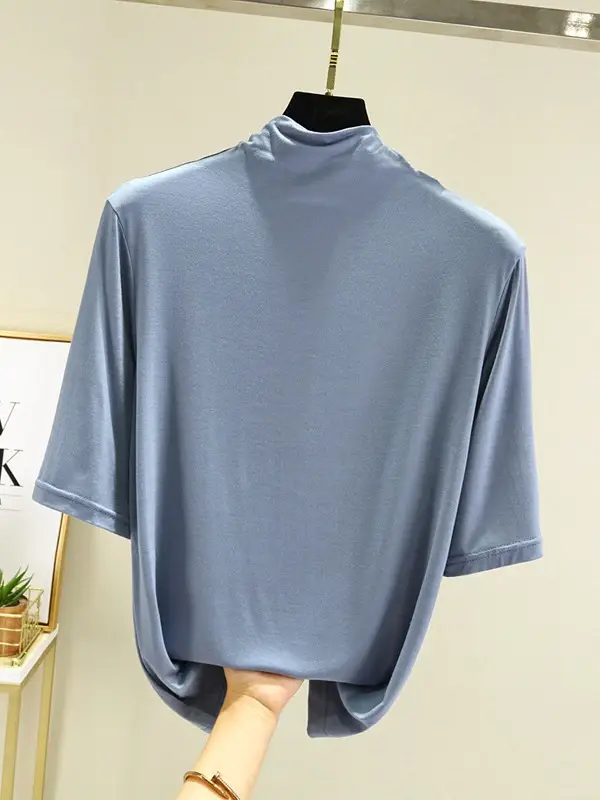 Women's Blue Modal Half Turtleneck Shirt - Image 17