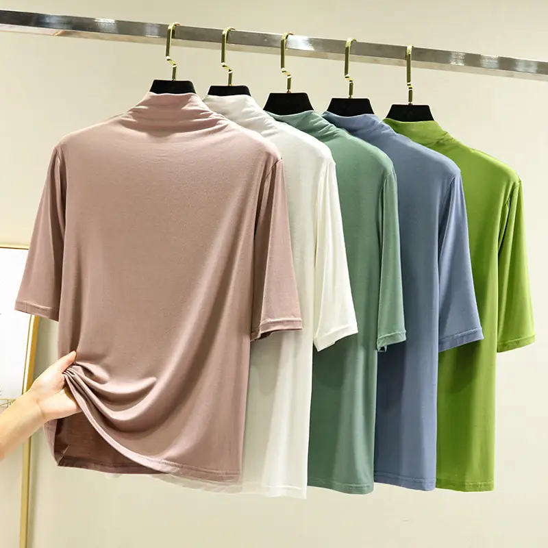 Women's Blue Modal Half Turtleneck Shirt — feature 8