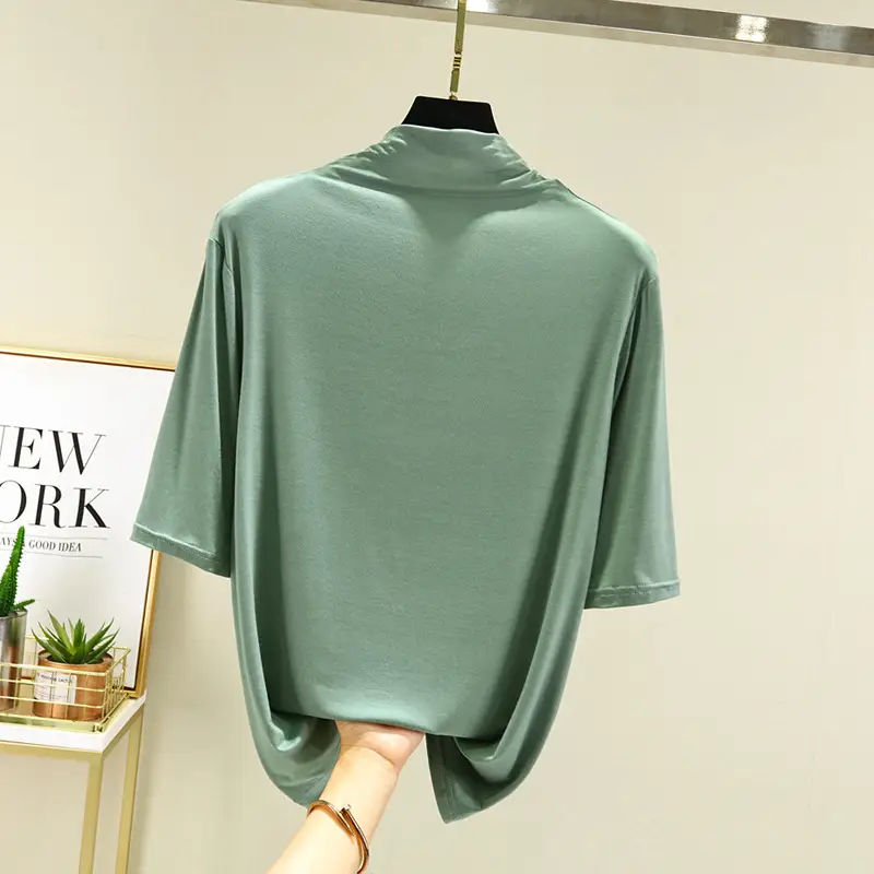 Women's Blue Modal Half Turtleneck Shirt - Image 4