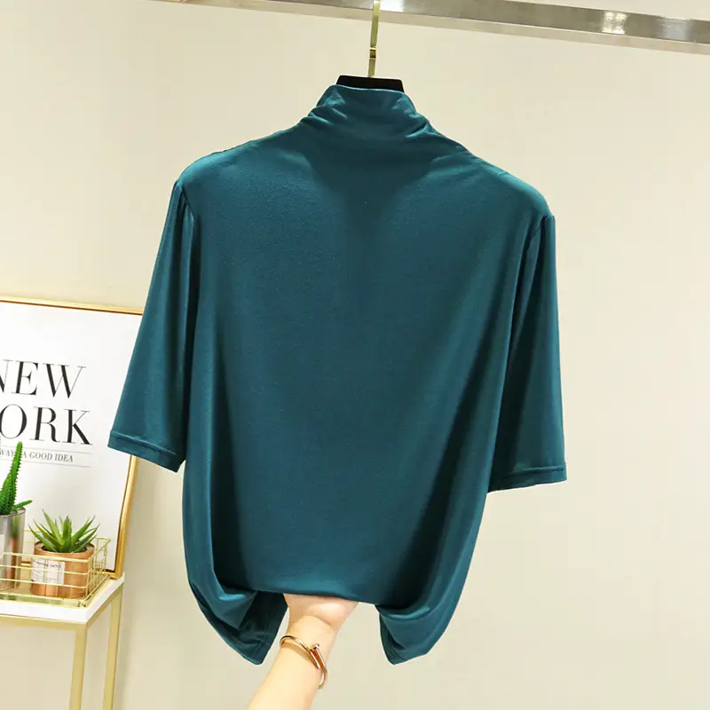 Women's Blue Modal Half Turtleneck Shirt - Image 5