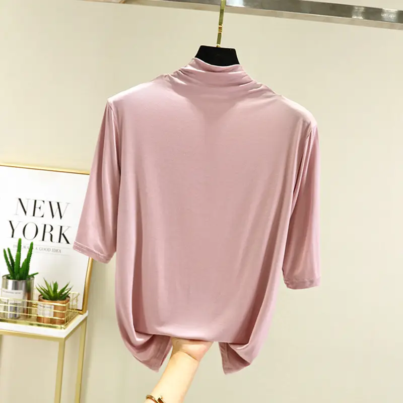 Women's Blue Modal Half Turtleneck Shirt - Image 7