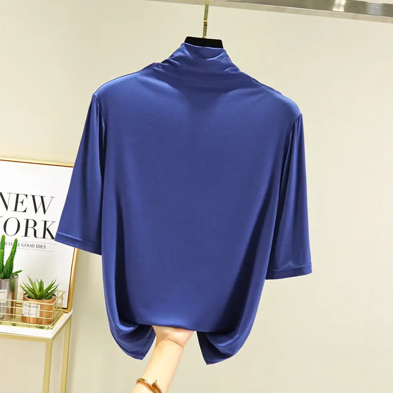 Women's Blue Modal Half Turtleneck Shirt - Image 8