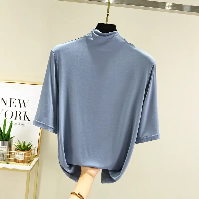 Women's Blue Modal Half Turtleneck Shirt - Image 9