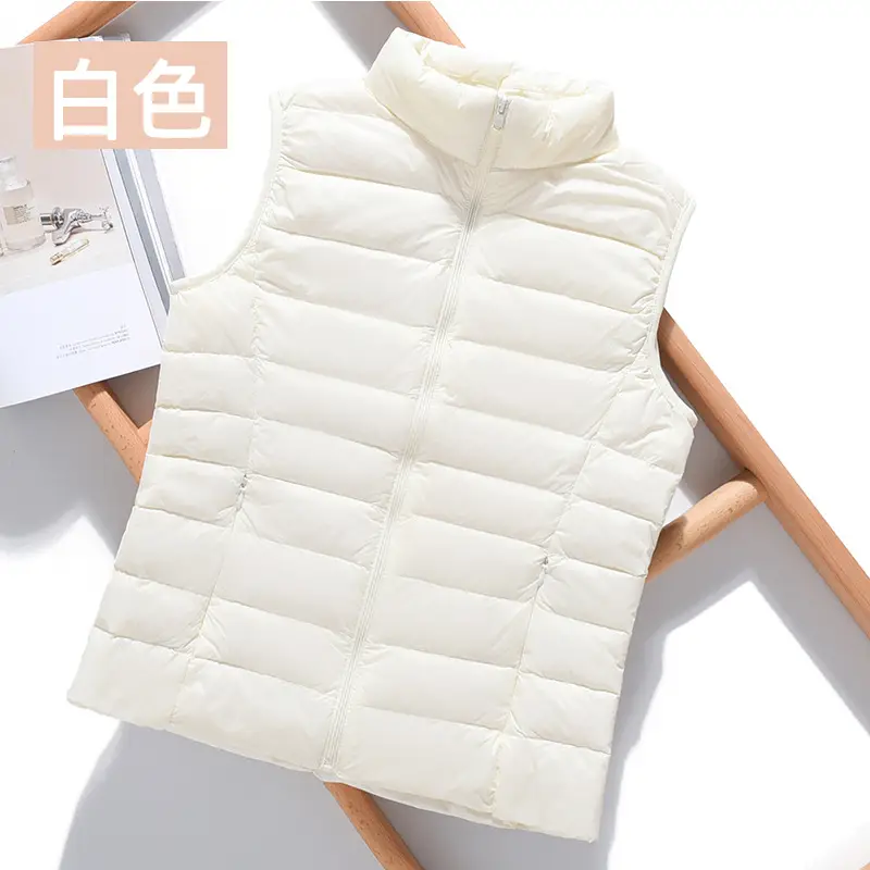 Women Green Down Vest Slim Fit Short Collar Autumn Winter - Image 21
