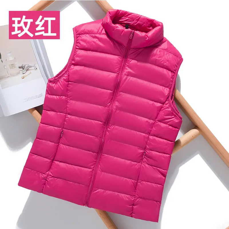 Women Green Down Vest Slim Fit Short Collar Autumn Winter - Image 23