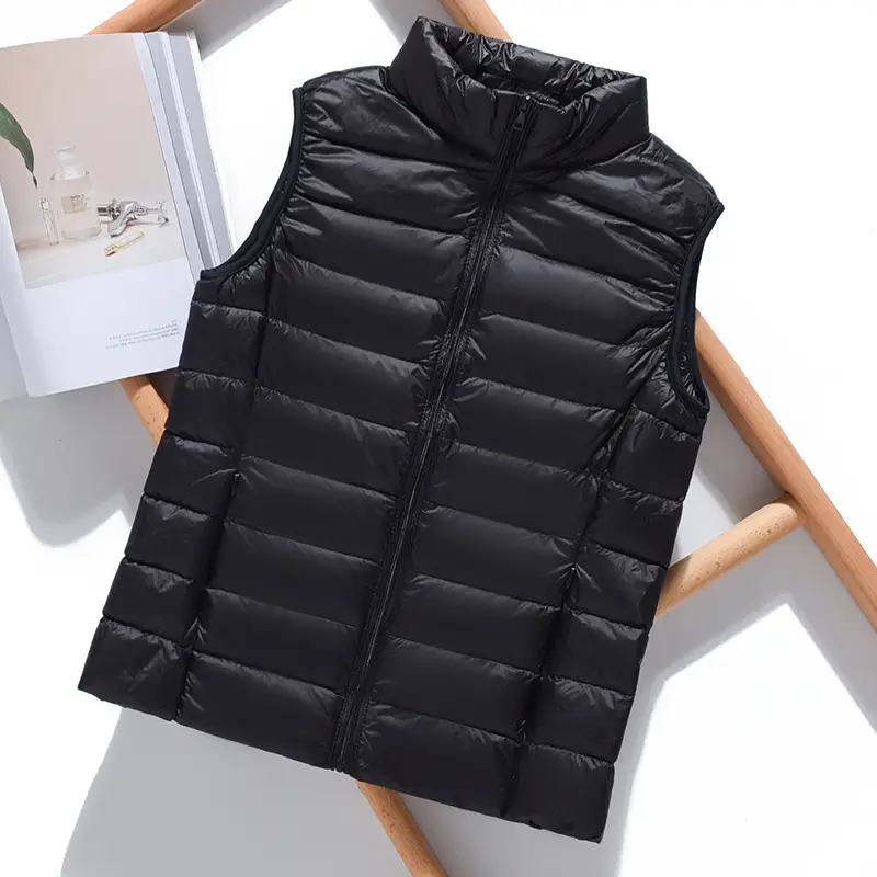 Women Green Down Vest Slim Fit Short Collar Autumn Winter - Image 4