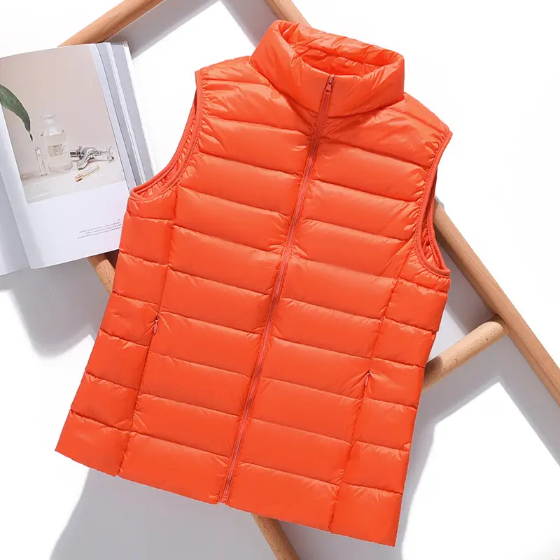 Women Green Down Vest Slim Fit Short Collar Autumn Winter - Image 6