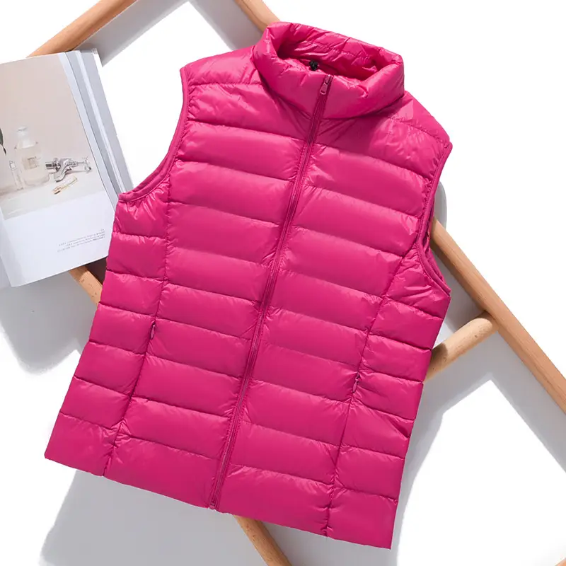 Women Green Down Vest Slim Fit Short Collar Autumn Winter - Image 9