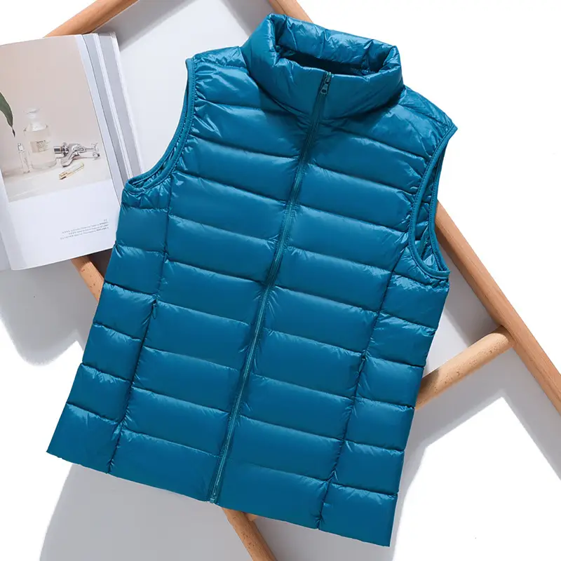 Women Green Down Vest Slim Fit Short Collar Autumn Winter - Image 11