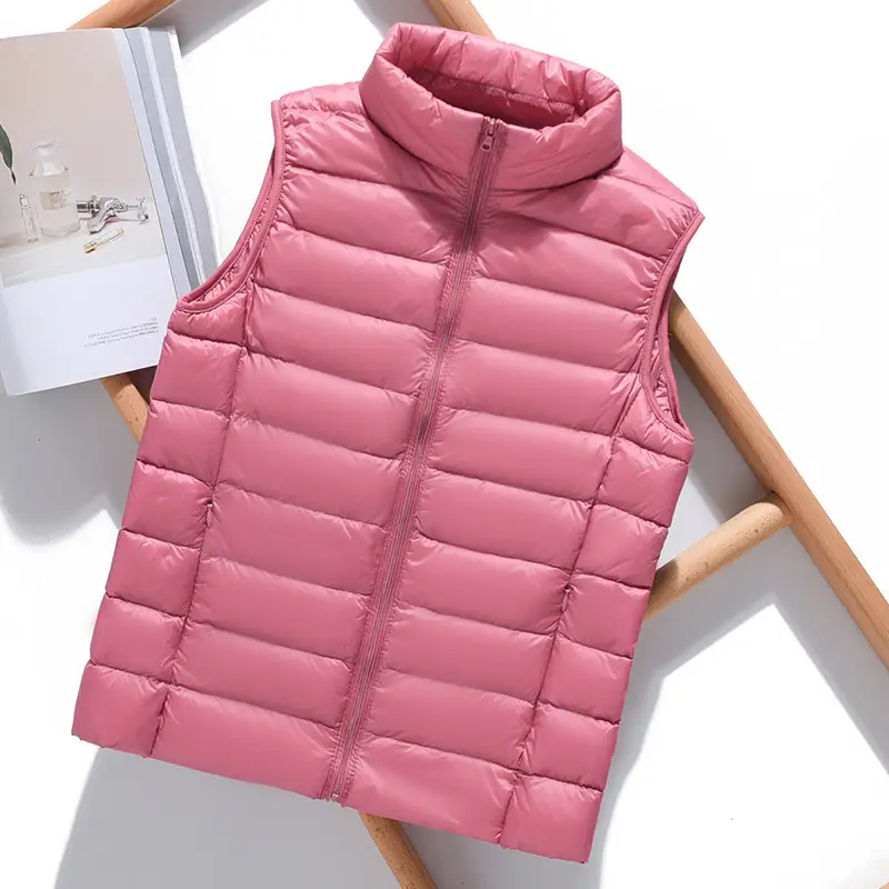 Women Green Down Vest Slim Fit Short Collar Autumn Winter - Image 12