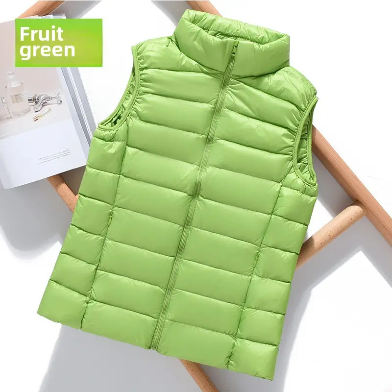 Women Green Down Vest Slim Fit Short Collar Autumn Winter - Image 14
