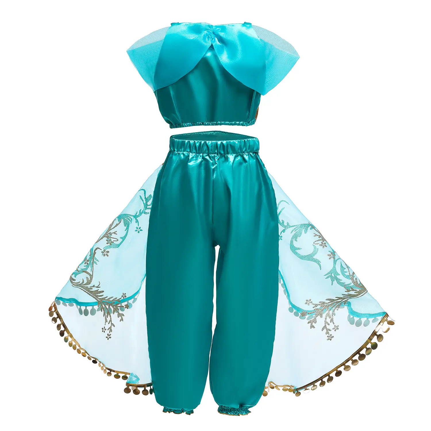 Jasmine Princess Dress for Girls Blue Gold Embroidered - Image 4