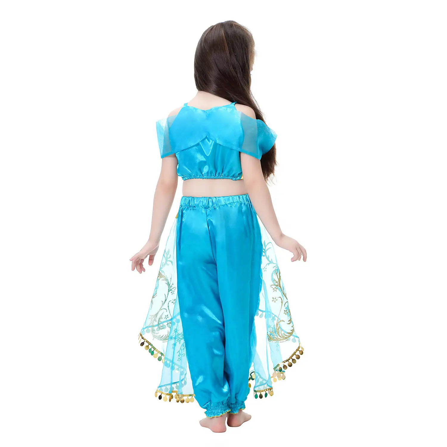 Jasmine Princess Dress for Girls Blue Gold Embroidered — feature 12