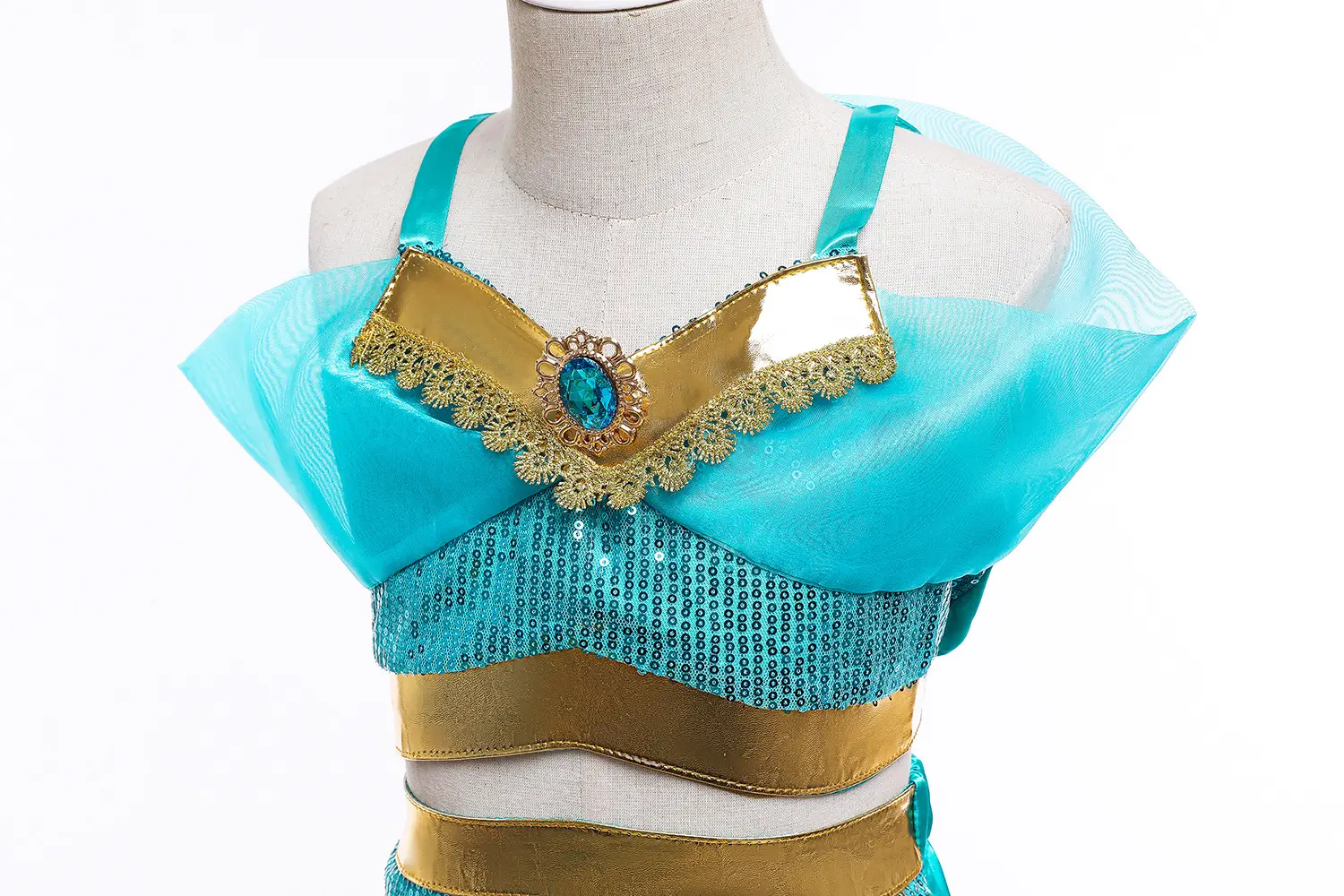 Jasmine Princess Dress for Girls Blue Gold Embroidered — feature 5