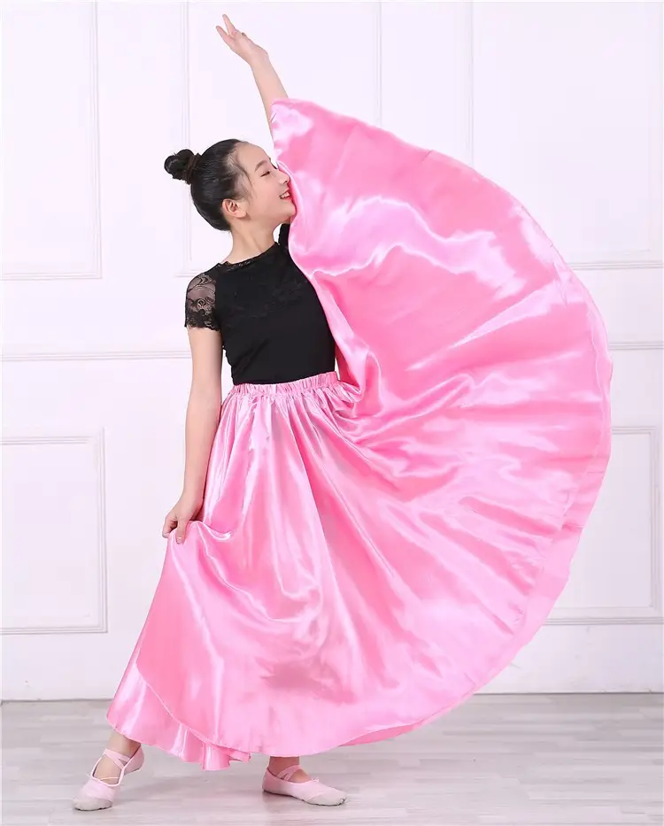 Pink Full-Length Spanish Dance Dress for Girls