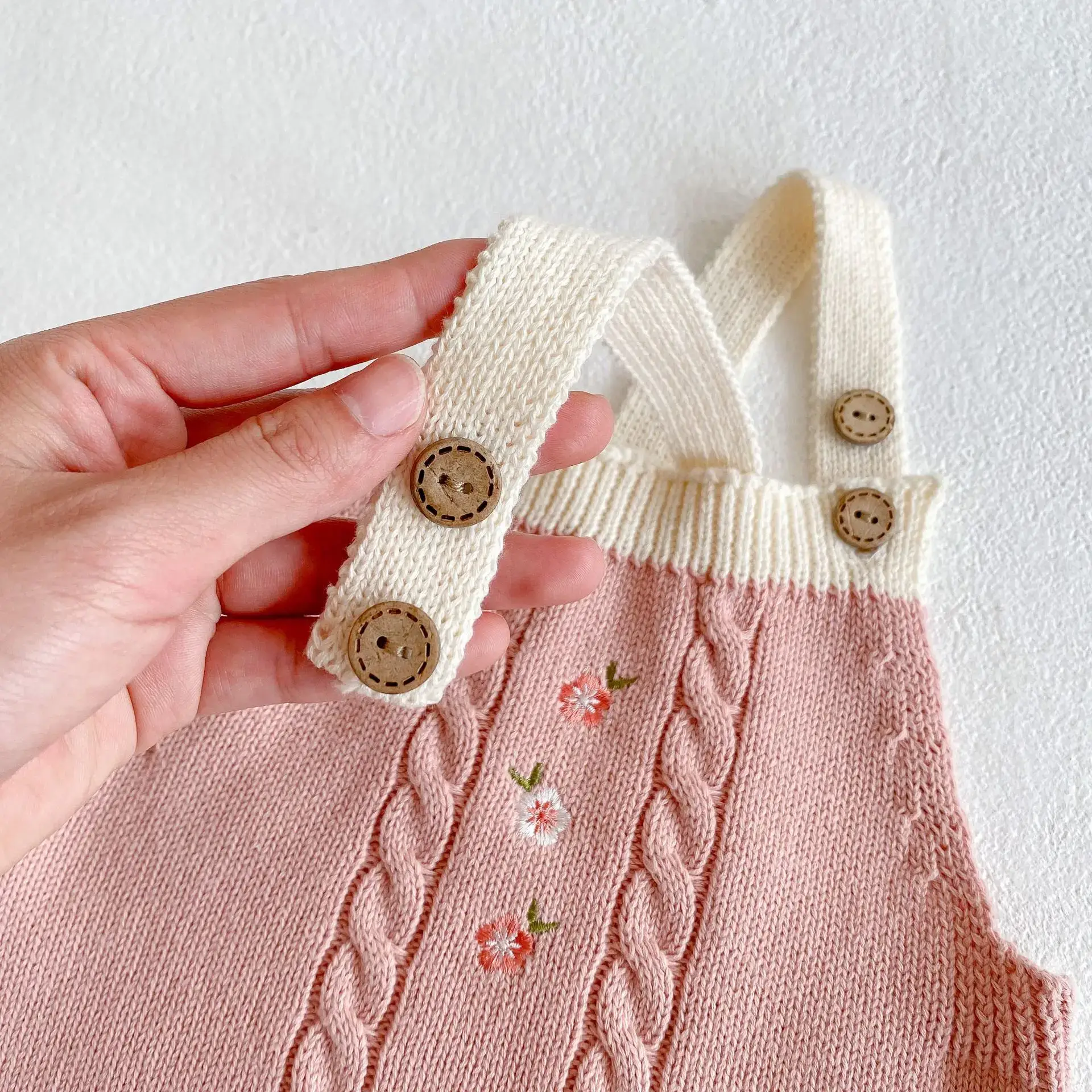 Pink Knitted Embroidered Baby Suit for Girls - Image 4