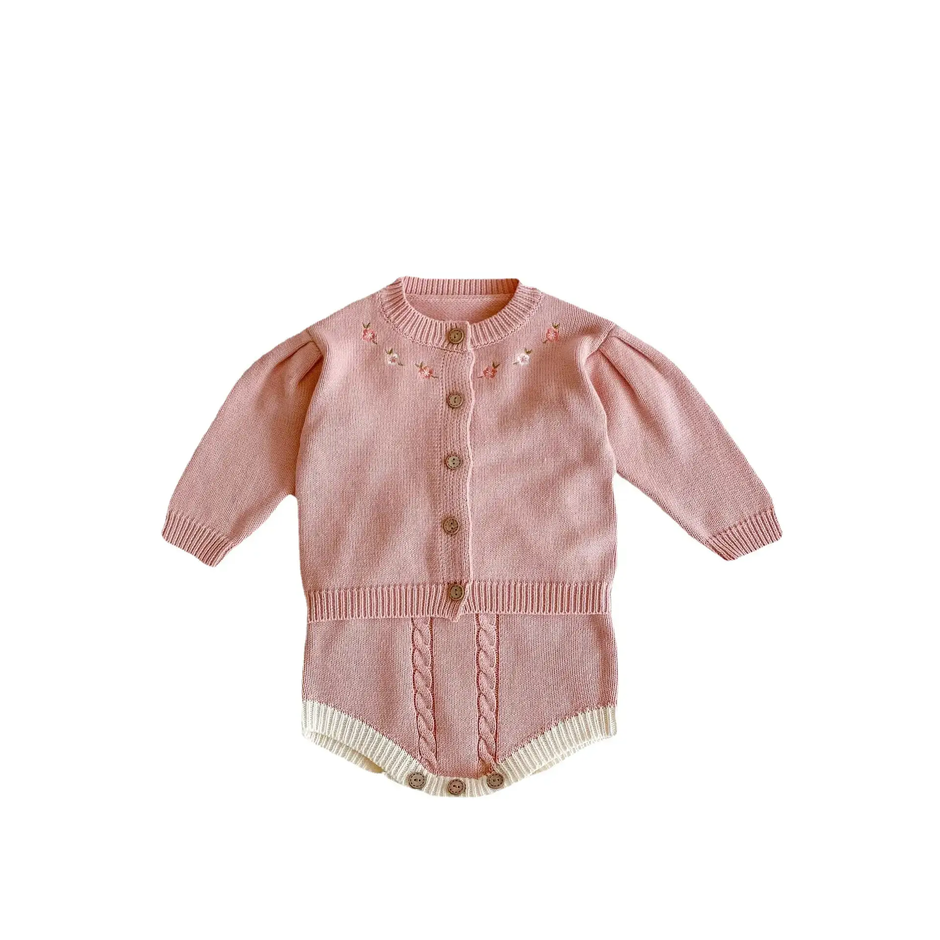 Pink Knitted Embroidered Baby Suit for Girls - Image 6