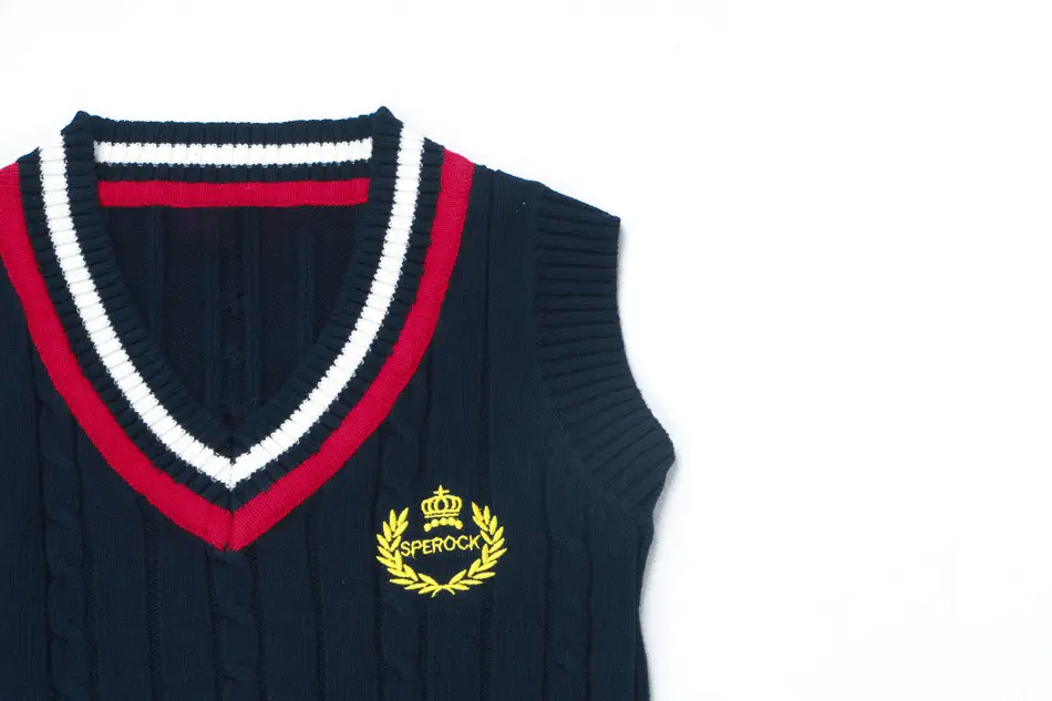 Men's New British Wool Vest Navy Blue V-Neck Sleeveless — feature 10