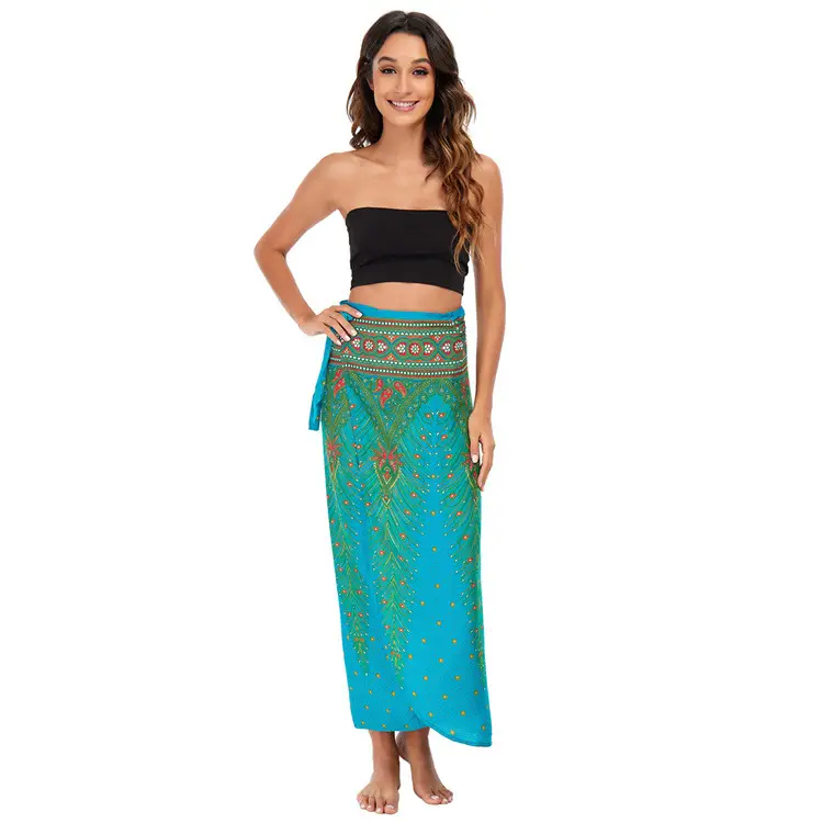 Blue Printed Long Skirt for Women Summer Wear - Image 4