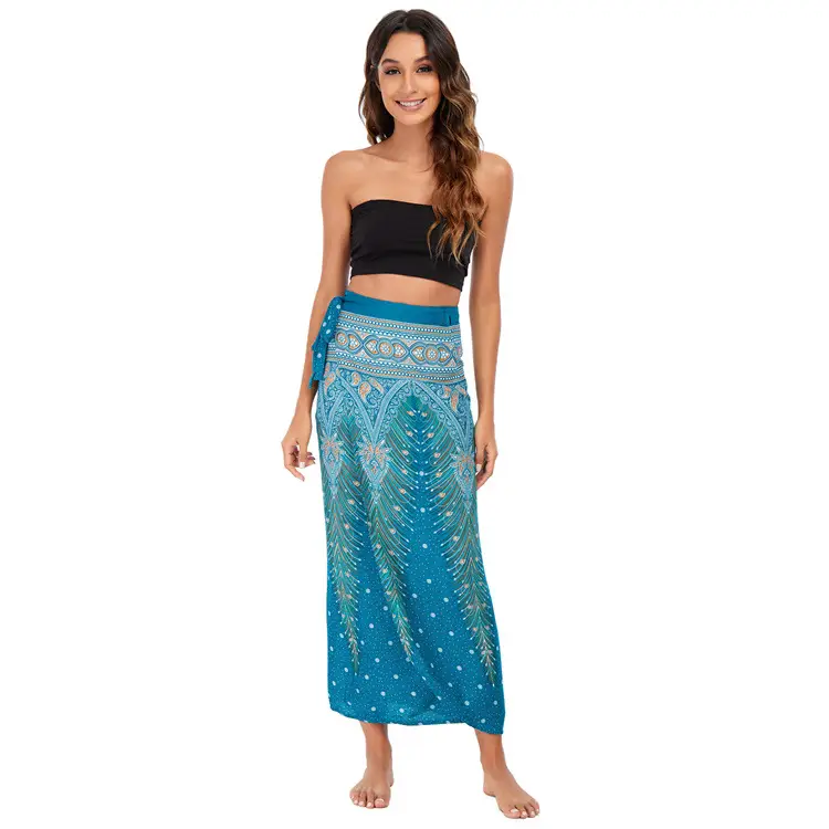 Blue Printed Long Skirt for Women Summer Wear - Image 3