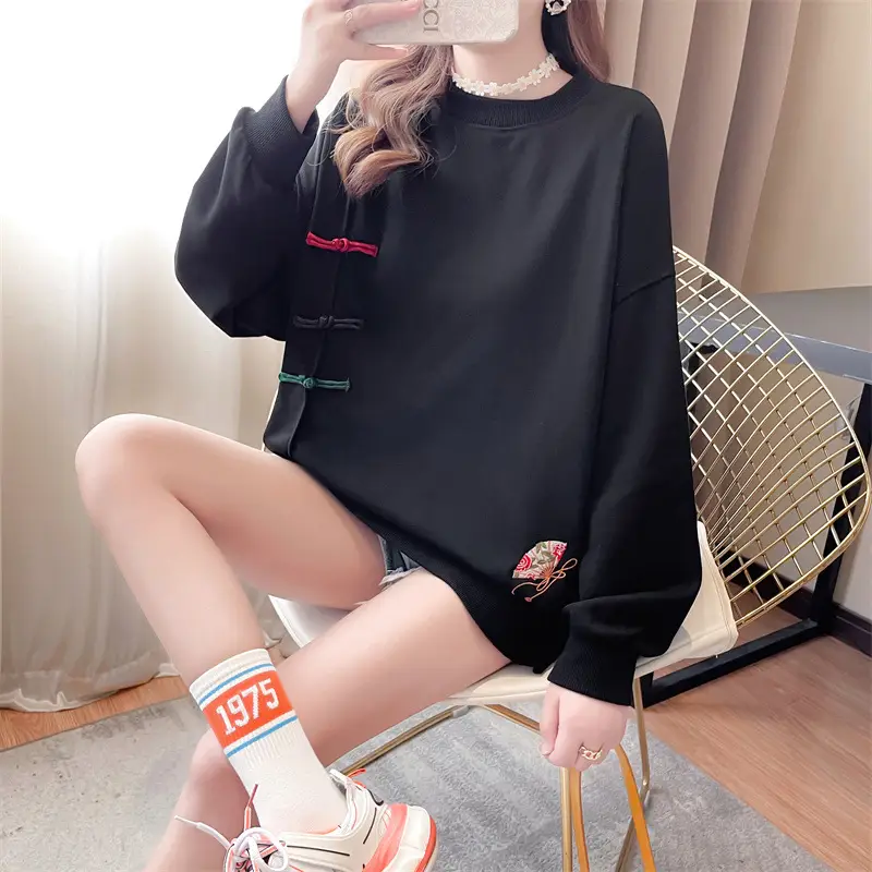 Women Korean Style Loose Sweater Cream Large Lazy Embroidered - Image 4
