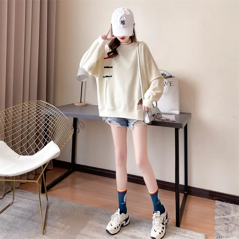Women Korean Style Loose Sweater Cream Large Lazy Embroidered — feature 4