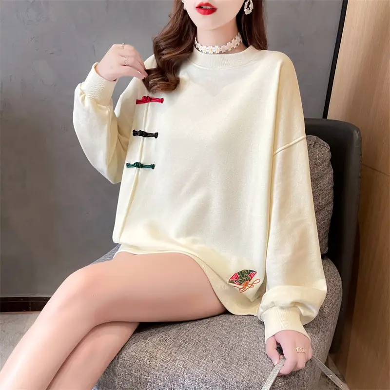 Women Korean Style Loose Sweater Cream Large Lazy Embroidered — feature 5