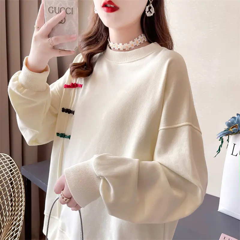 Women Korean Style Loose Sweater Cream Large Lazy Embroidered — feature 8