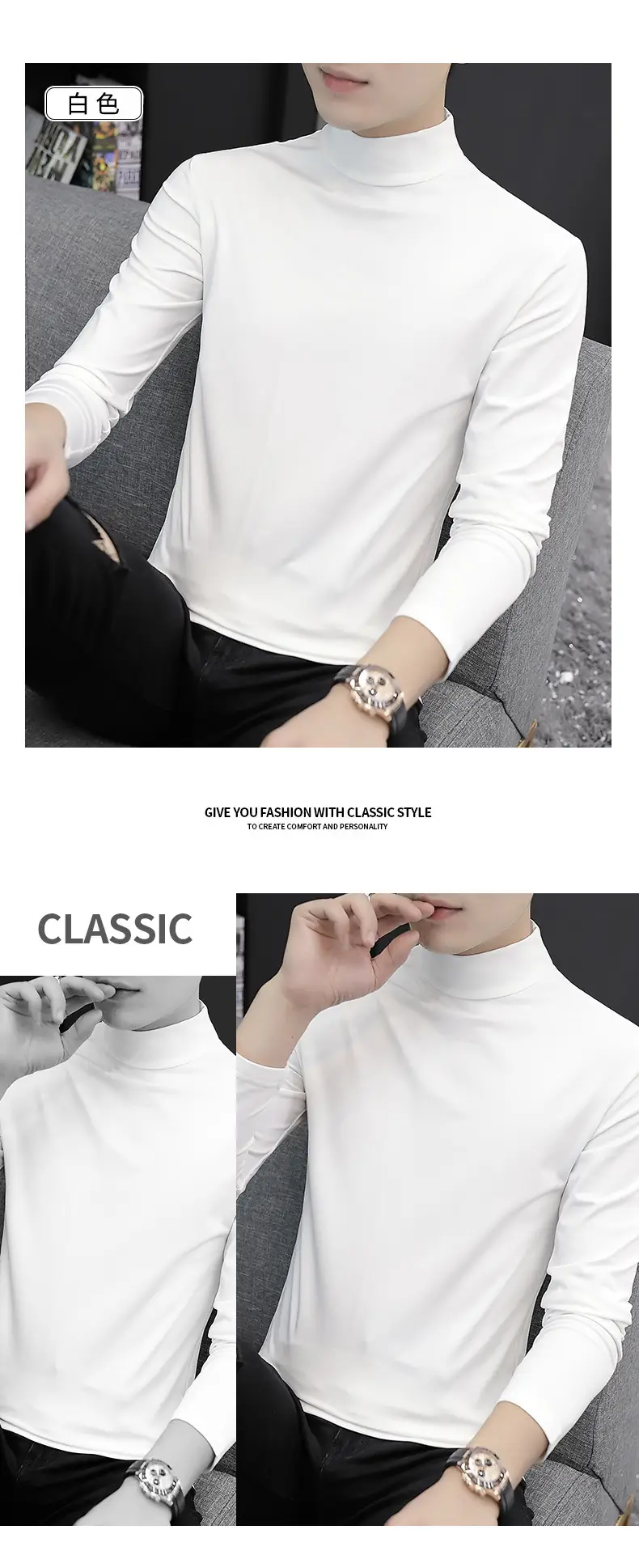 Men Fleece Lined Half-Turtleneck Shirt Winter Warm — feature 9