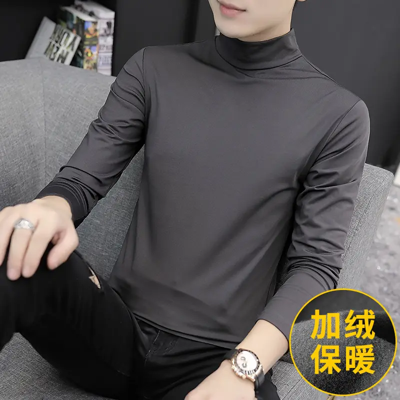 Men Fleece Lined Half-Turtleneck Shirt Winter Warm - Image 3