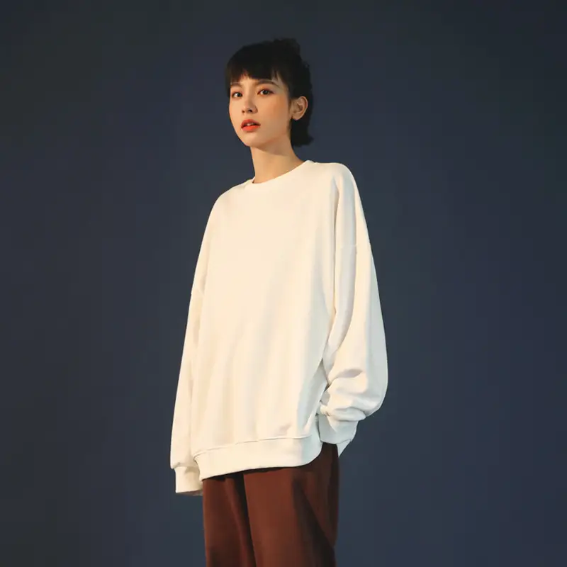 Women Blue Crewneck Sweatshirt 280g Cotton Long Sleeve - Image 5