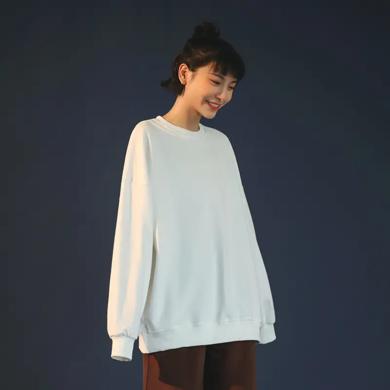 Women Blue Crewneck Sweatshirt 280g Cotton Long Sleeve - Image 6