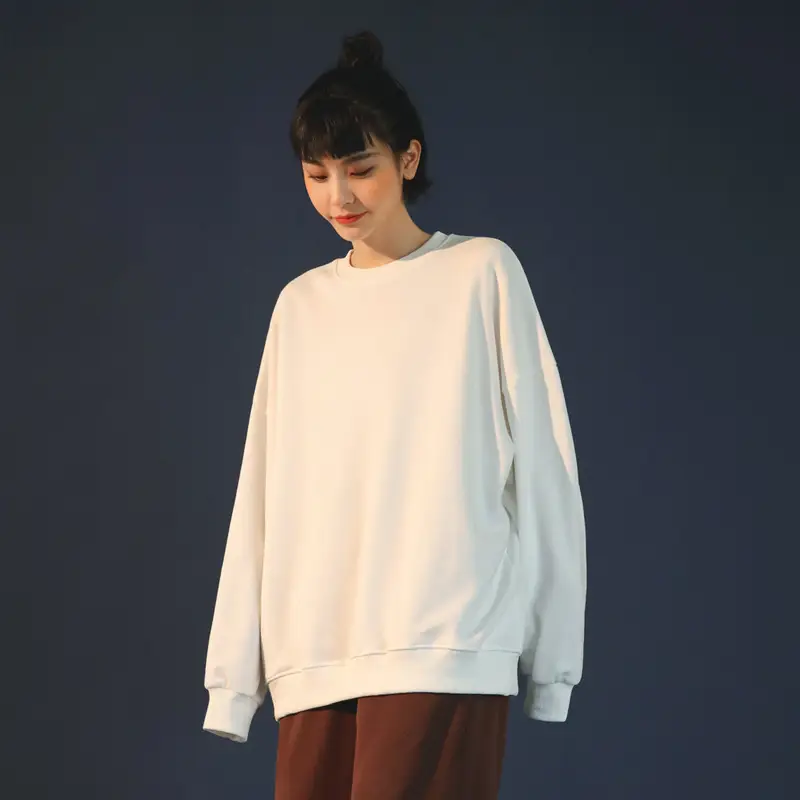 Women Blue Crewneck Sweatshirt 280g Cotton Long Sleeve - Image 7