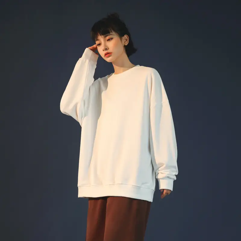 Women Blue Crewneck Sweatshirt 280g Cotton Long Sleeve - Image 8