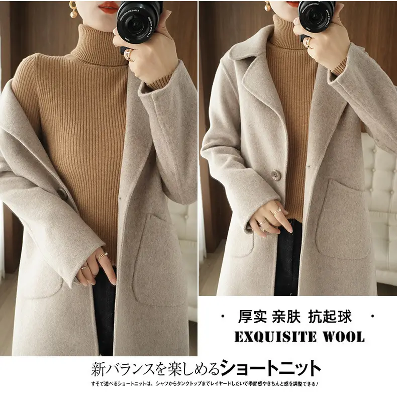 Women's New High Neck Knitted Sweater Grey Solid Color — feature 23