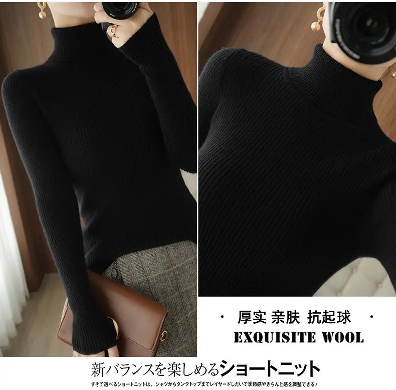 Women's New High Neck Knitted Sweater Grey Solid Color — feature 27