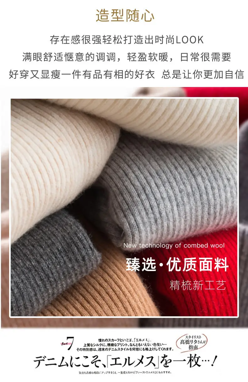 Women's New High Neck Knitted Sweater Grey Solid Color — feature 3