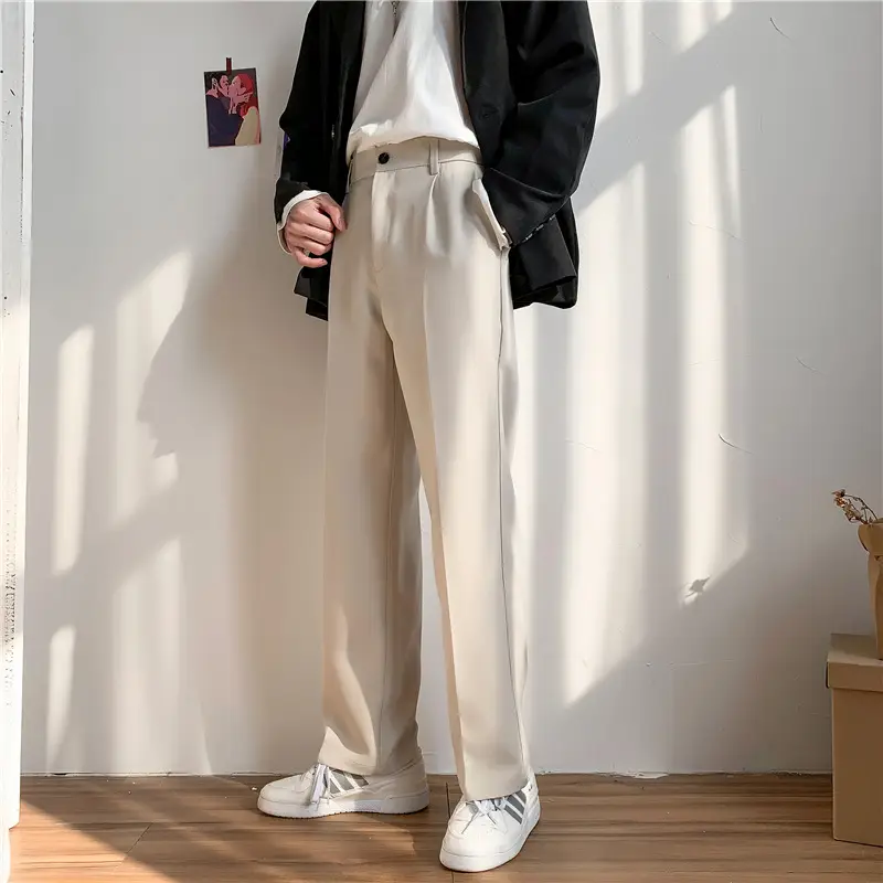 Men Korean Style Loose Fit Pants Grey Wide Leg Casual