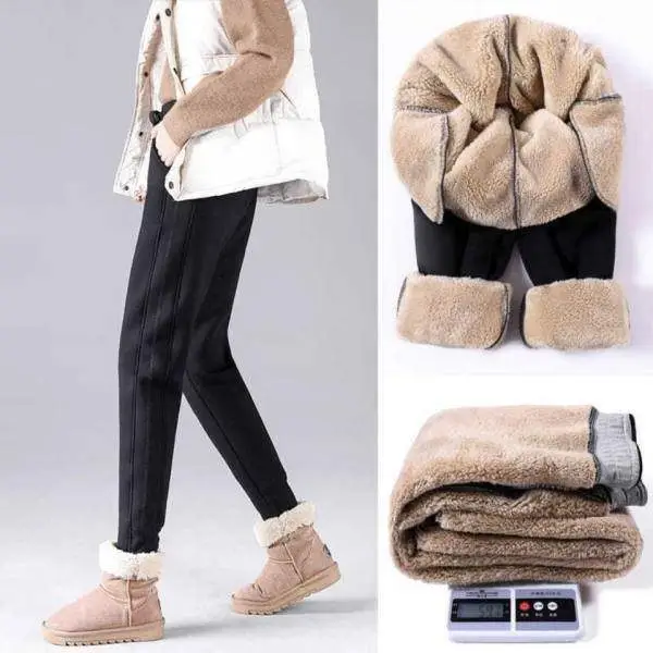 Women Fleece Lined Warm Sports Pants Black — feature 17