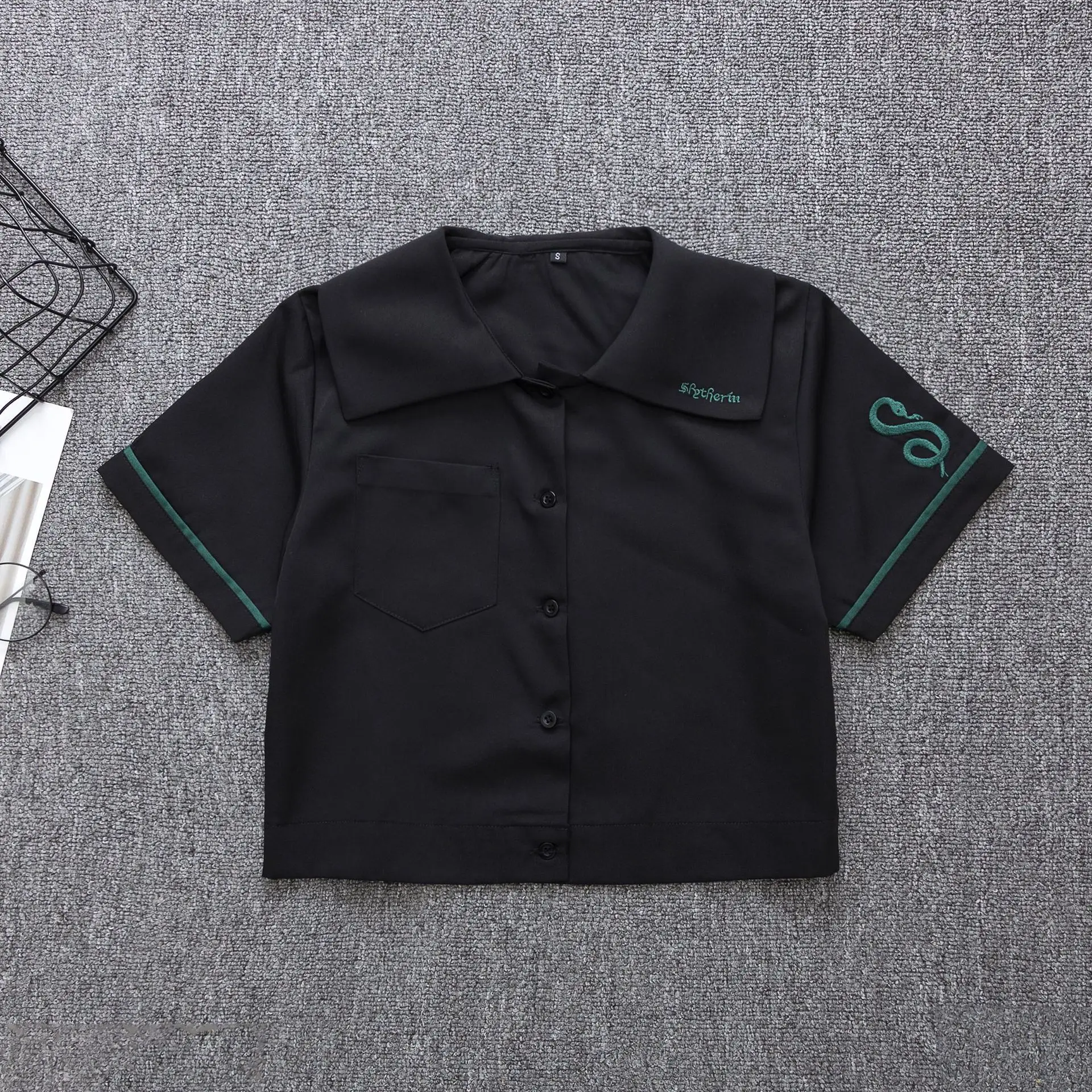 White Japanese Department College Men Shirt with Embroidery — feature 17