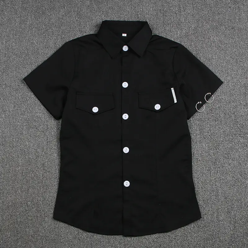 White Japanese Department College Men Shirt with Embroidery — feature 19