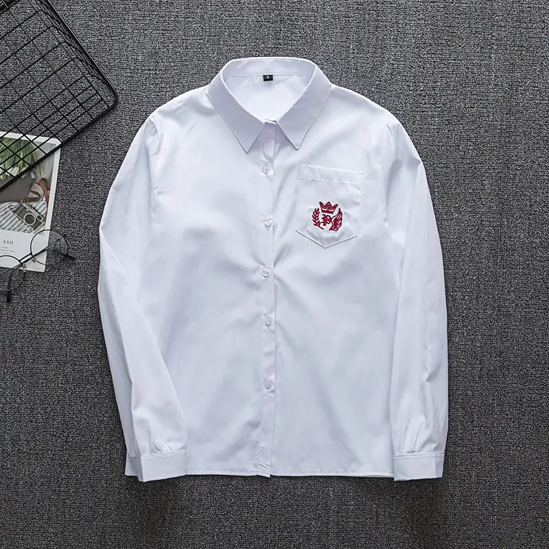 White Japanese Department College Men Shirt with Embroidery — feature 2