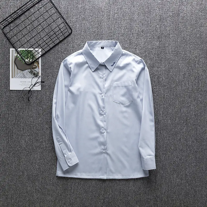 White Japanese Department College Men Shirt with Embroidery — feature 25